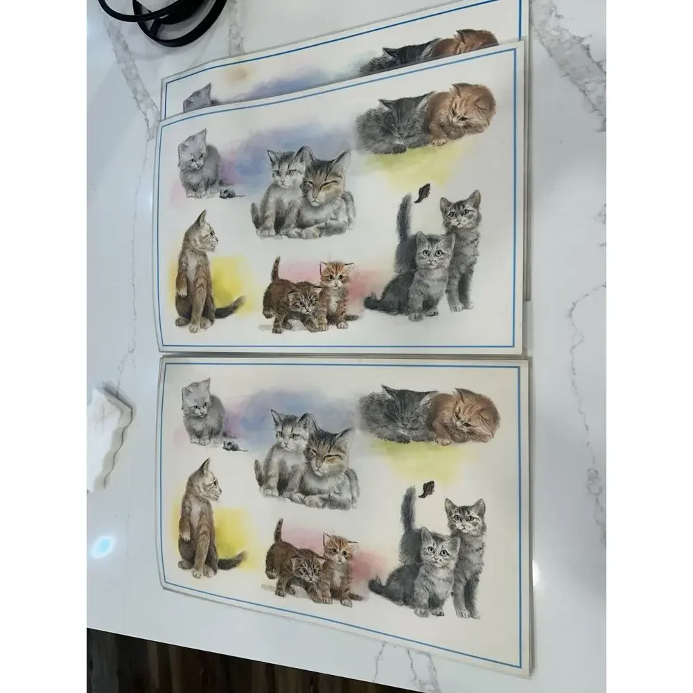 Conimar Conimats Decorator Reversible Placemats Kitten Cat Green‎ Gingham Set 4